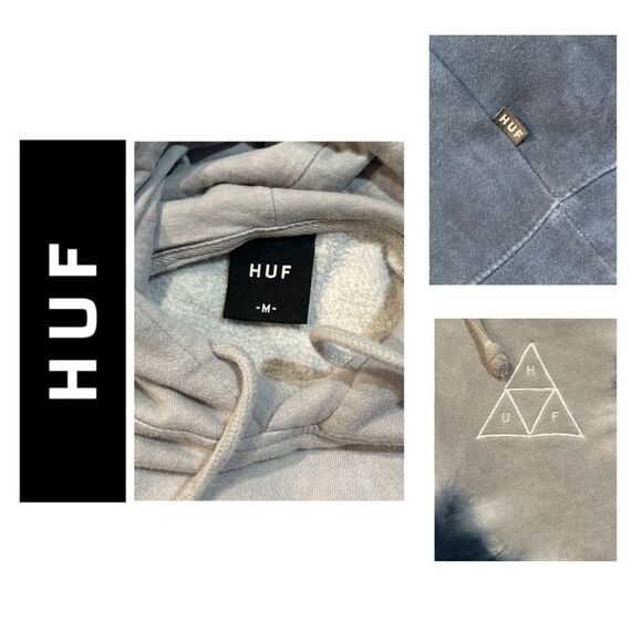 HUF Peak Indigo and Grey Tie Dyed Hoodie - Size M - Picture 4 of 4